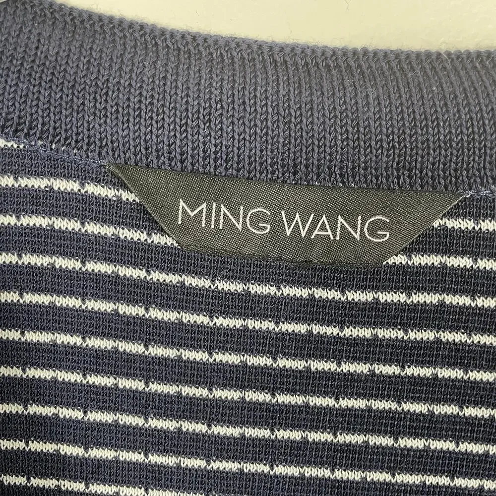 Ming Wang Cardigan Blazer Size XL Navy White Embroidered Stretch Office Career - Picture 3 of 12